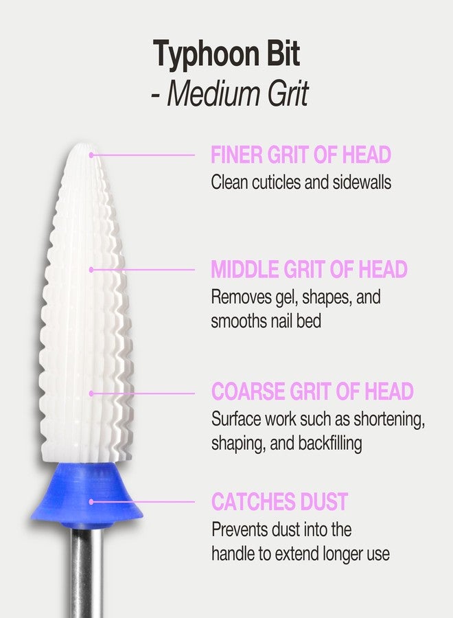 Curacoro Ceramic Nail Drill Bit 3/32" - Typhoon Bit, 2 Way (Medium), Spiral Flute Design for Fast, Controlled Filing, Efficient Product Reduction & Smooth Shaping, Salon & Home Use - Image 4